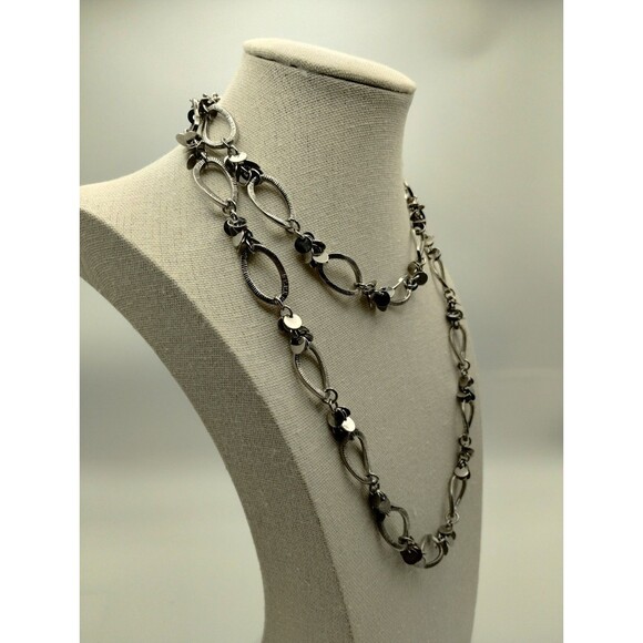 Rare Lia Sophia Chain Necklace Soiree Silver Tone Long Disks 37.5 Length - Picture 1 of 10
